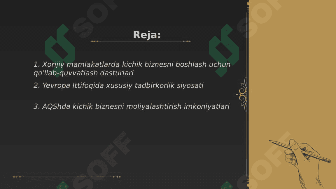 Xorijiy mamlakatlarda kichik biznes va xususiy tadbirkorlikni rivojlanishi 2