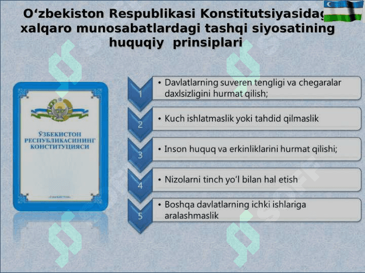 O‘ZBEKISTONNING JAHON HAMJAMIYATI BILAN HAMKORLIGIDA DEMOKRATIK TAMOYILLARGA ASOSLANISHI 6