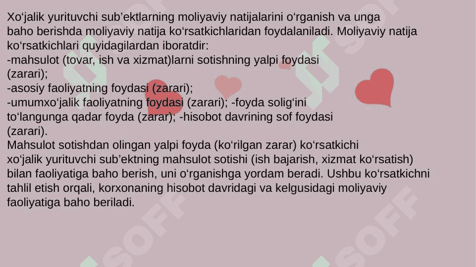 Moliyaviy natijalar ko'rsatkichlari 2