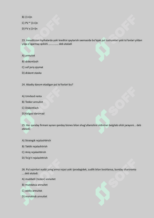 Moliya fanidan test bazasi 6