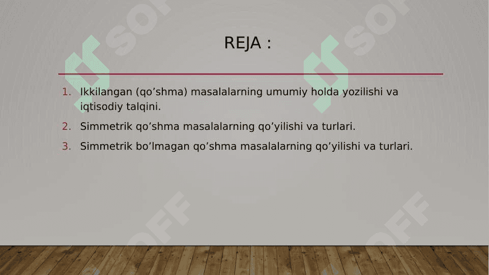 CHPM da ikkilanish nazariyasi.Qoʻshma masalalar qurish va yechish 2