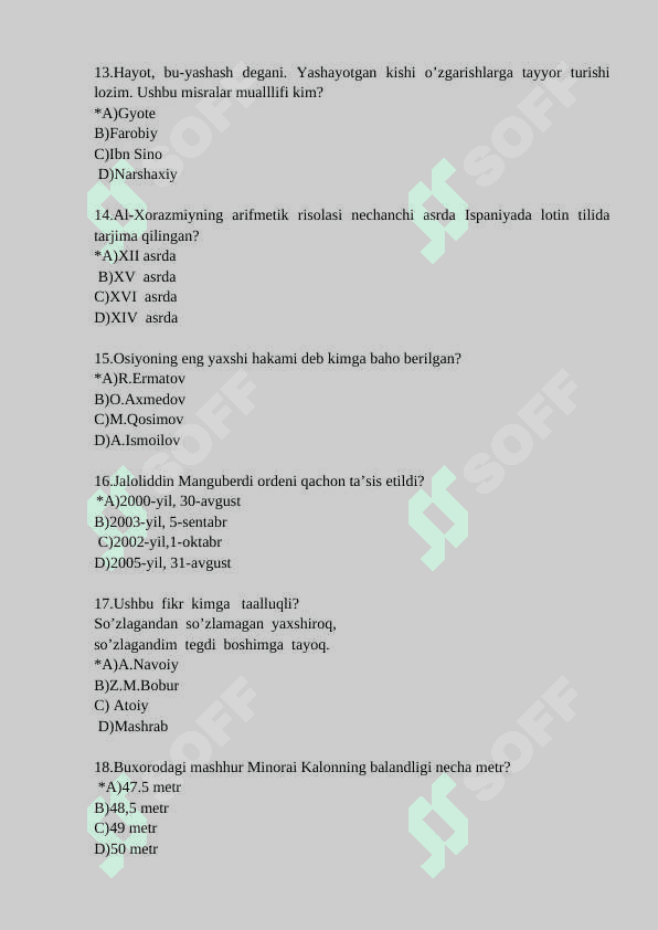 Tarbiya test savollari va javoblari bilan 200 talik 3