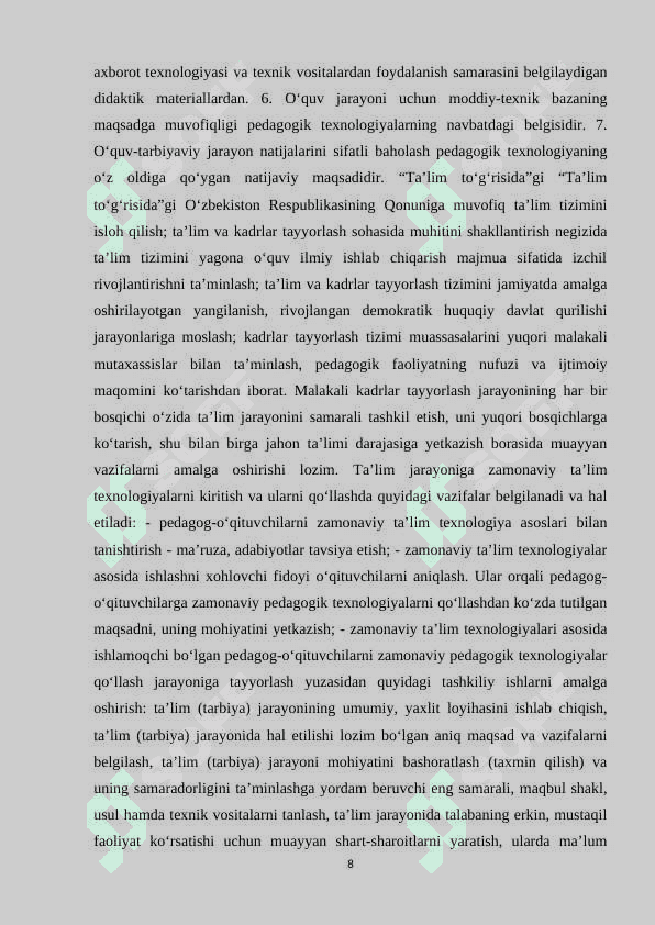 Ta’lim jarayonida “Dalton” texnologiyasidan foydalanishning afzalligi 8