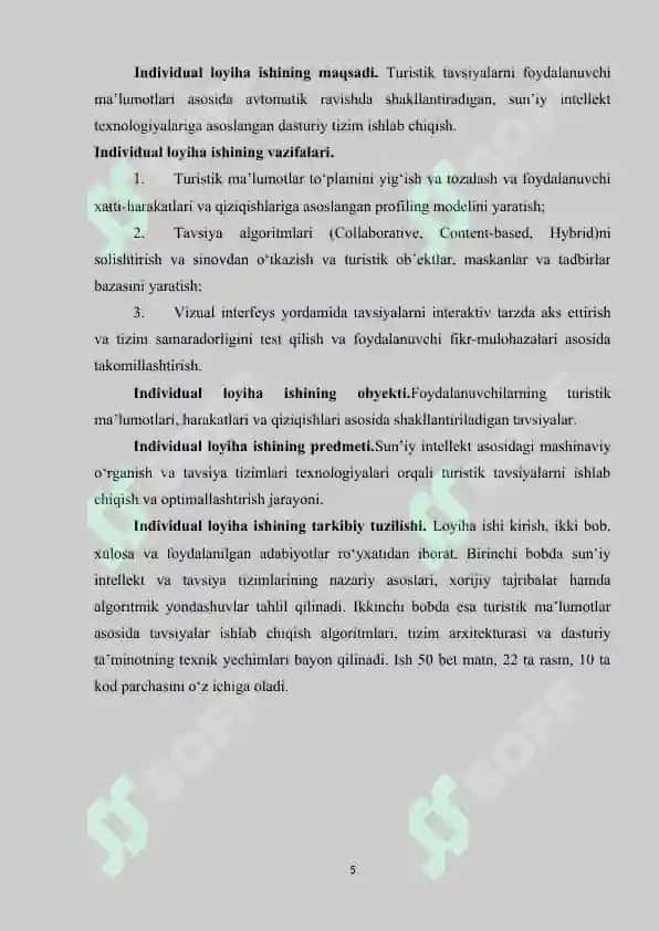 Sun'iy intellekt asosida turistik tavsiya tizimlarini ishlab chiqish Loyha ishi 5