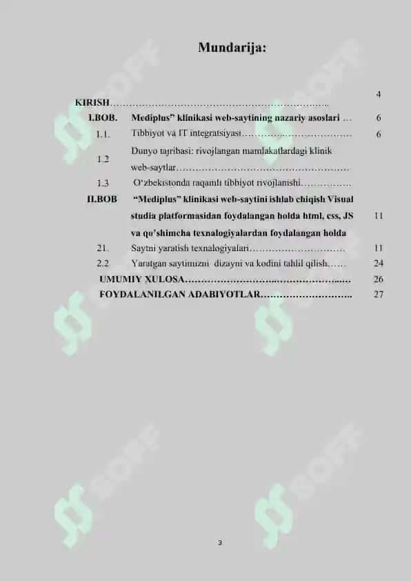 LOYIHA ISHI Mediplus” klinikasi web-saytini ishlab chiqish 3