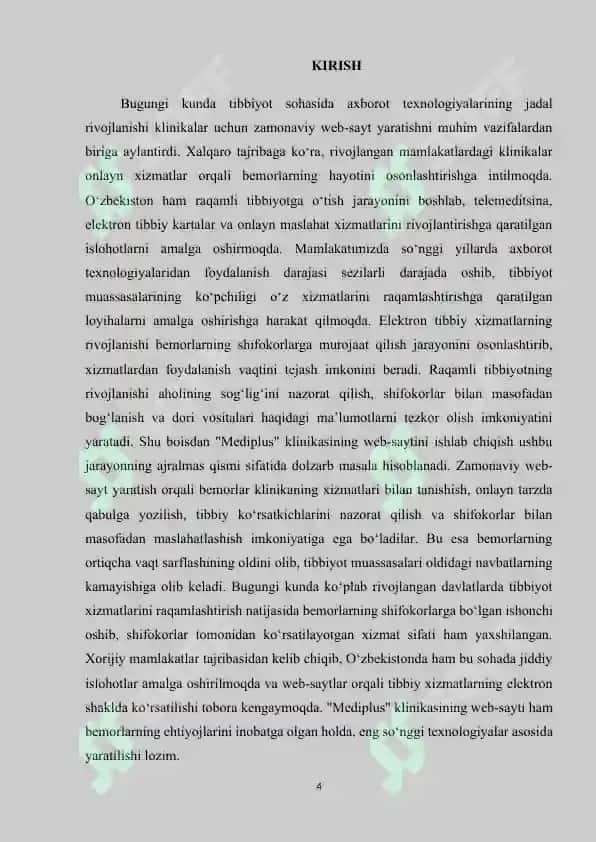 LOYIHA ISHI Mediplus” klinikasi web-saytini ishlab chiqish 4
