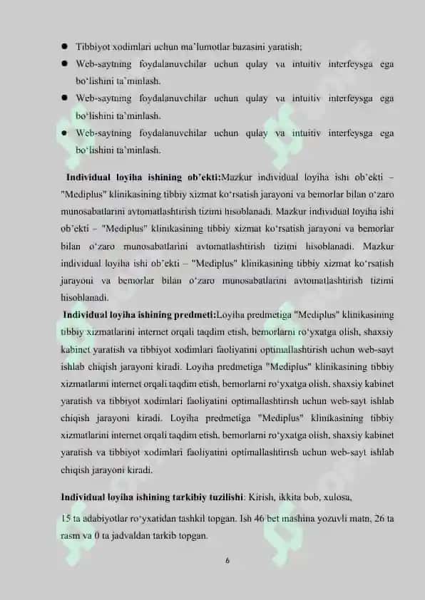 LOYIHA ISHI Mediplus” klinikasi web-saytini ishlab chiqish 6