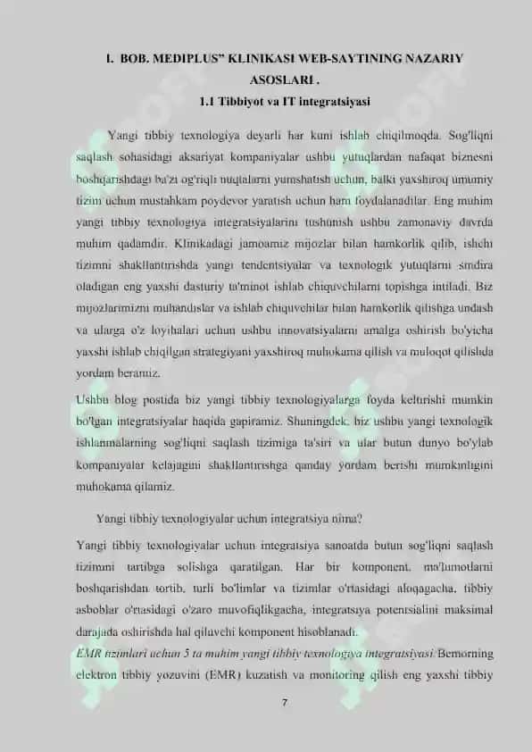 LOYIHA ISHI Mediplus” klinikasi web-saytini ishlab chiqish 7