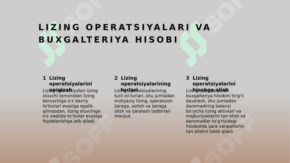 Lizing operatsiyalarini amalga oshirish va tijorat banklari tomonidan buxgalteriya hisobi. 2