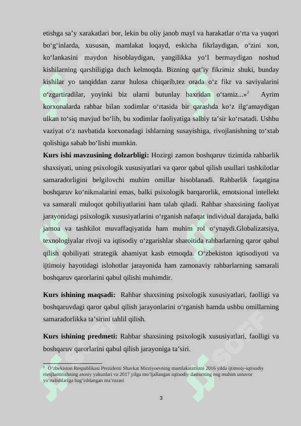 Rahbar psixologiyasi. Rahbarlik uslublari. Boshqaruv usullarining óziga xosligi” 3