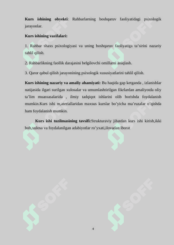 Rahbar psixologiyasi. Rahbarlik uslublari. Boshqaruv usullarining óziga xosligi” 4