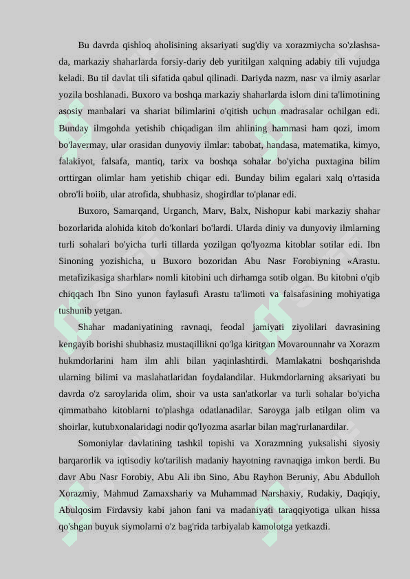 O’rta Osiyo xalqlarining ix-xii asrlardagi (Renisans) uyg’onish davri 5