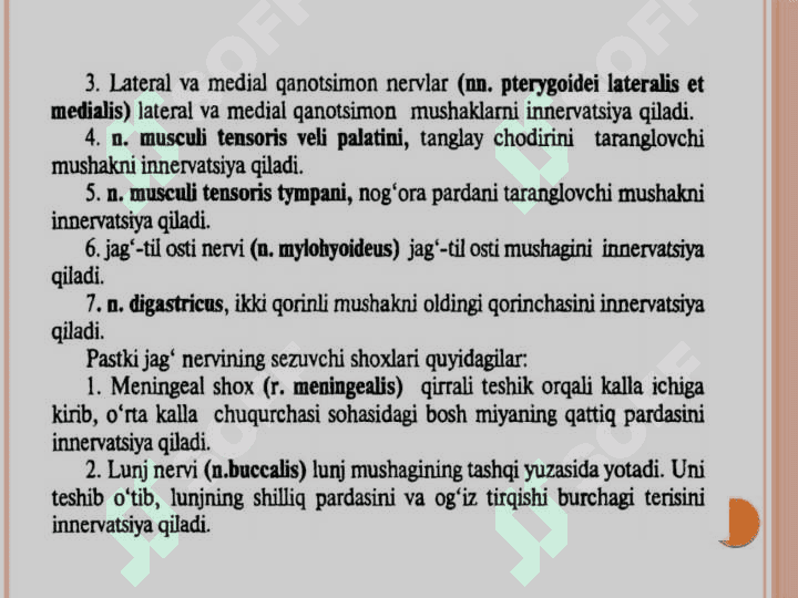 V juft bosh miya nervining III shoxi       
  funksional va klinik anatomiyasi 4