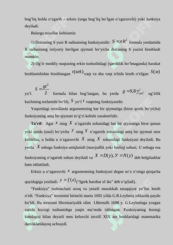 FUNKSIYA TUSHUNCHASI.FUNKSIYANING ASOSIY XOSSALARI.ELEMENTAR FUNKSIYAALR VA ULARNI XOSSAALRI 4