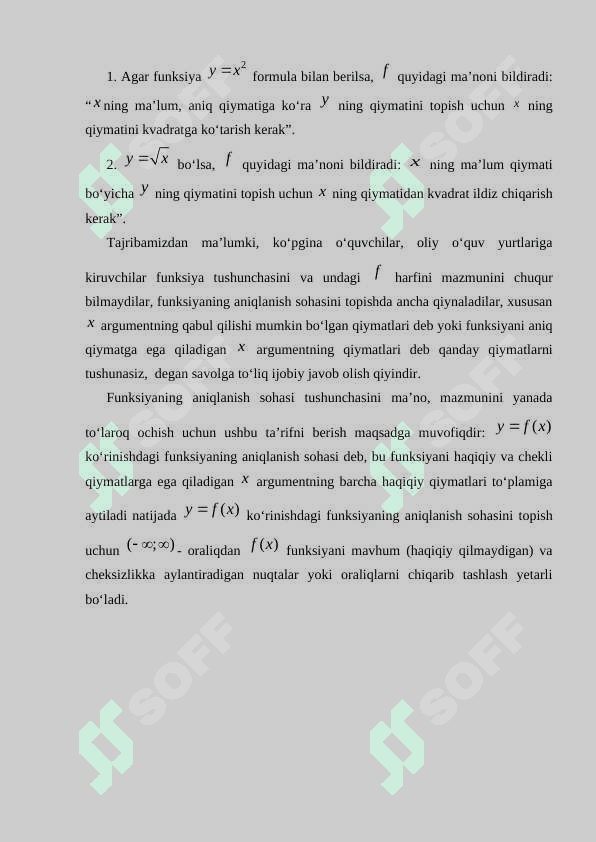 FUNKSIYA TUSHUNCHASI.FUNKSIYANING ASOSIY XOSSALARI.ELEMENTAR FUNKSIYAALR VA ULARNI XOSSAALRI 6