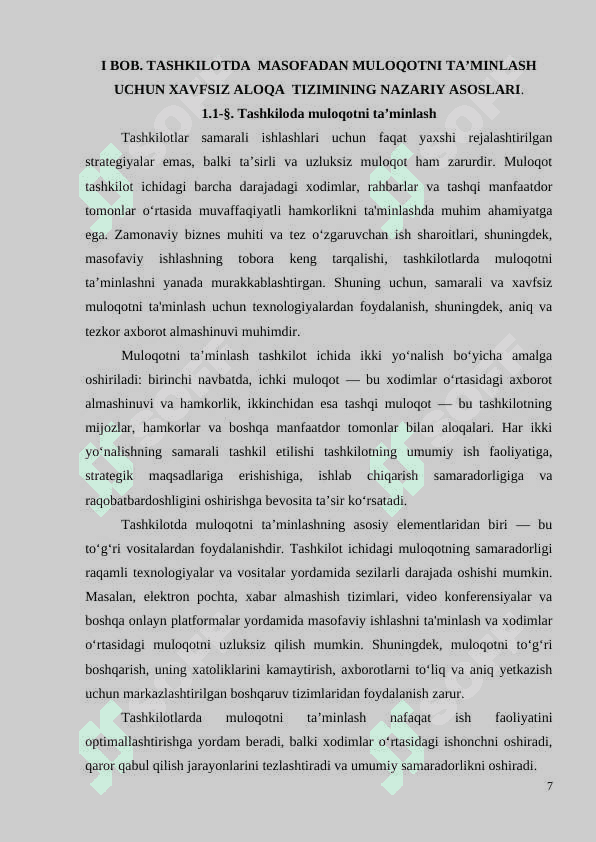 . TASHKILOT UCHUN  MASOFAVIY MULOQOT VA BOSHQARUV TIZIMINING NAZARIY ASOSLARI 7
