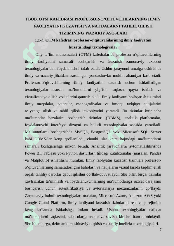 OTM KAFEDRASI PROFESSOR-O’QITUVCHILARINING ILMIY FAOLIYAT NATIJALARINI KUZATISH VA BAHOLASH TIZIMINING  NAZARIY ASOSLARI 7