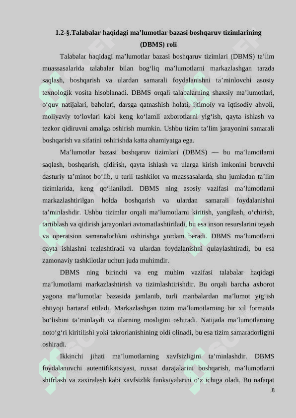 . TALABALAR TURAR JOYINI BOSHQARISH VA JOYLARNI ELEKTRON TARZDA AJRATISH TIZIMINING  NAZARIY 8