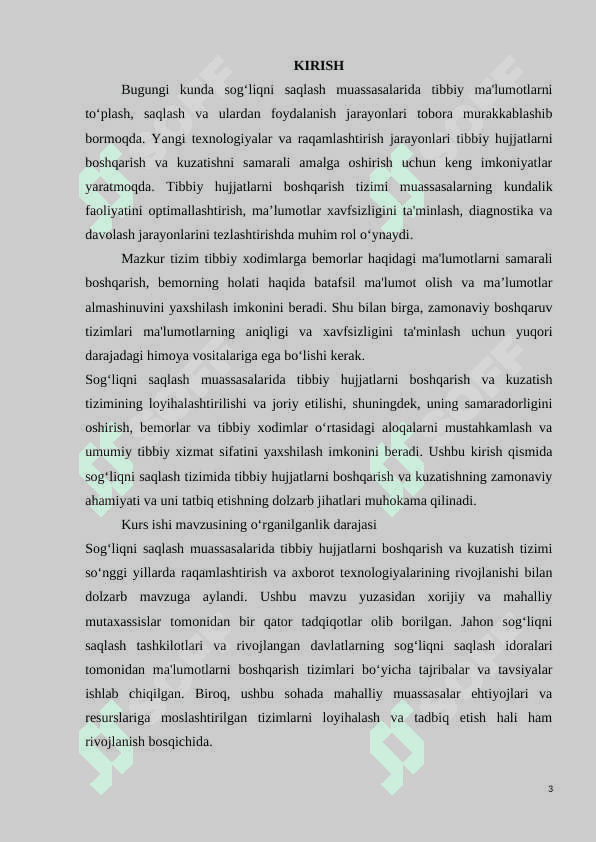 SOG’LIQNI SAQLASH MUASSASALARIDA TIBBIY HUJJATLARNI BOSHQARISH VA KUZATISH  TIZIMINING NAZARIY ASOSLARI 3