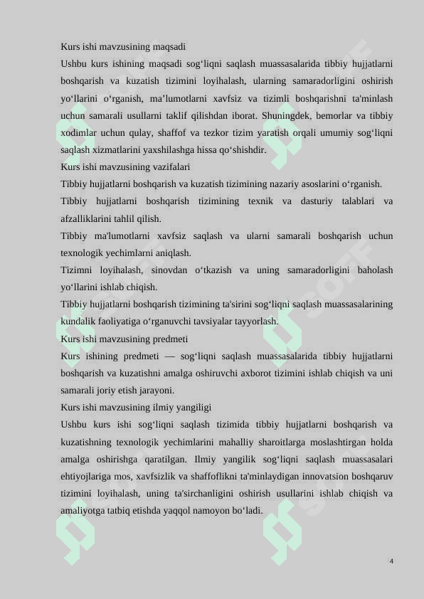 SOG’LIQNI SAQLASH MUASSASALARIDA TIBBIY HUJJATLARNI BOSHQARISH VA KUZATISH  TIZIMINING NAZARIY ASOSLARI 4