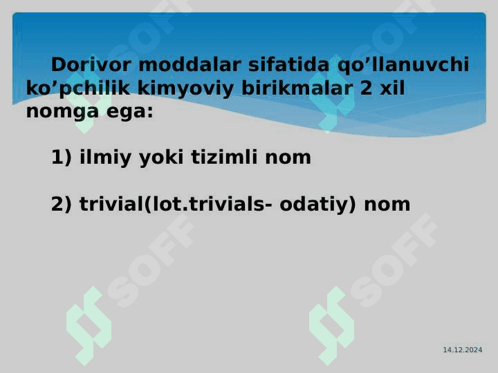 Farmasevtik terminalogiyaga kirish. Dori vositalari tarkibi. 3