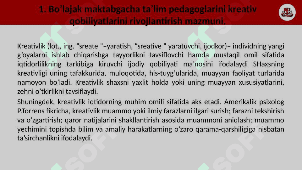 BO'LAJAK MAKTABGACHA TA'LIM PEDAGOGLARINI KREAKTIV QOBILYATLARINI RIVOJLANTIRISH MAZMUNI. 3