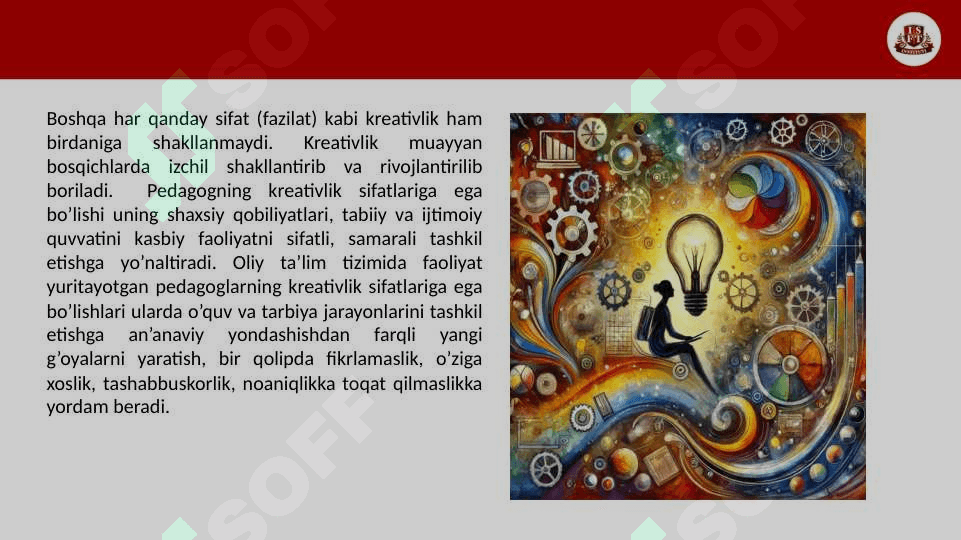 BO'LAJAK MAKTABGACHA TA'LIM PEDAGOGLARINI KREAKTIV QOBILYATLARINI RIVOJLANTIRISH MAZMUNI. 4