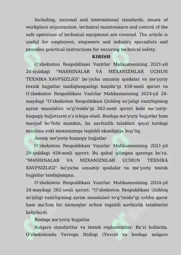 MASHINA VA MEXANIZMLAR UCHUN TEXNIKA XAVFSIZLIGI TALABLARI. KELTIRILADIGAN ME'YORIY HUJJATLAR TIZIMI 3