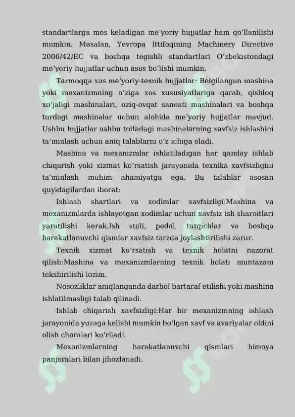MASHINA VA MEXANIZMLAR UCHUN TEXNIKA XAVFSIZLIGI TALABLARI. KELTIRILADIGAN ME'YORIY HUJJATLAR TIZIMI 4