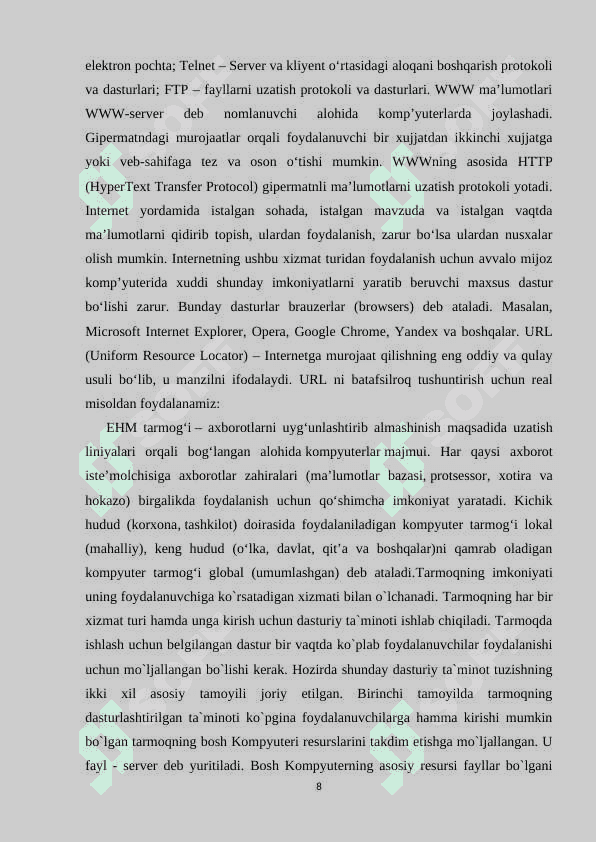 Lokal kompyuter tarmog’i va foydalanish usulllari 8