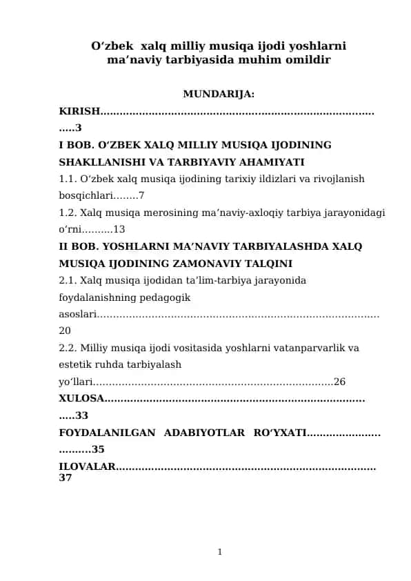 O‘zbek  xalq milliy musiqa ijodi yoshlarni  ma’naviy tarbiyasida muhim omildir