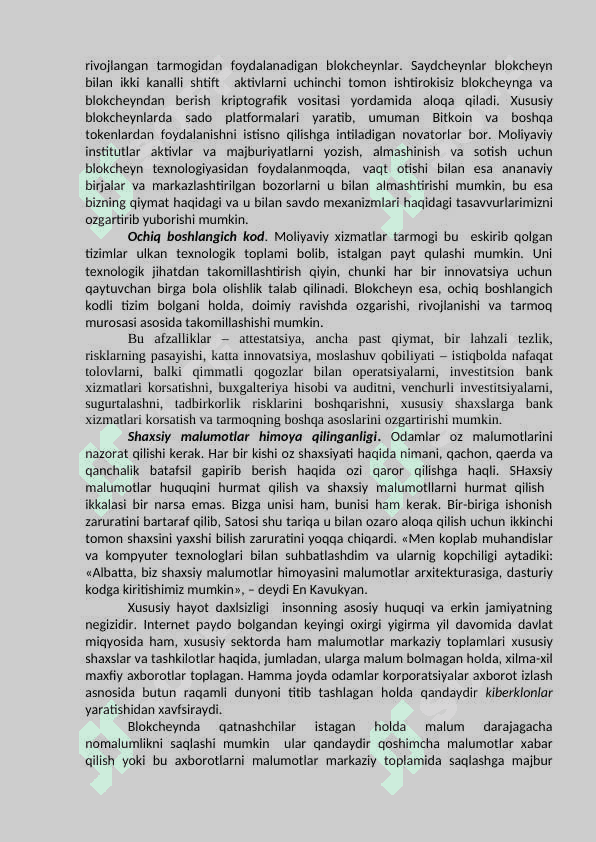 RAQAMLI IQTISODIYOTDA XAVFSIZLIK MASALALARI 4