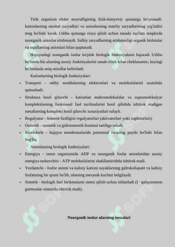 Noorganik ionlar, ularning xossalari va biologik vazifalari 4