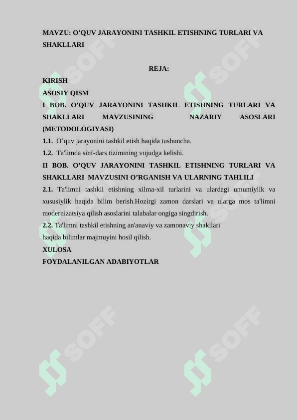 O’QUV JARAYONINI TASHKIL ETISHNING TURLARI VA SHAKLLARI 2