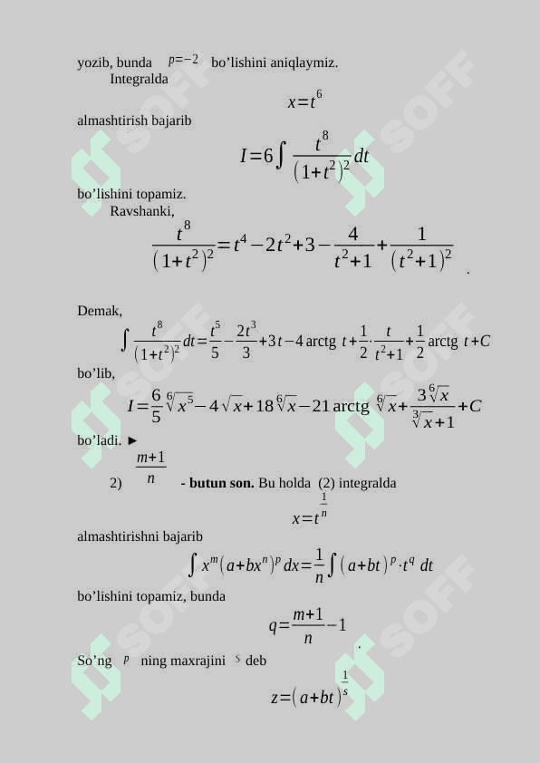 Binomial differensialni integrallash. 3