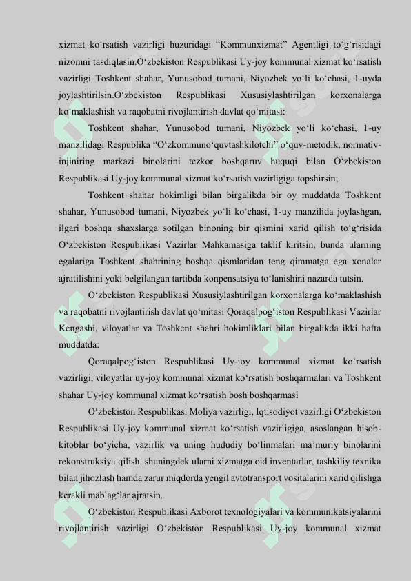 Oʼzbekiston Respublikasi Uy-joy kommunal xizmat koʼrsatish vazirligi 6