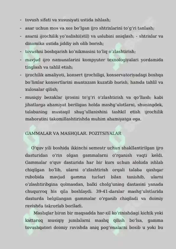 Ijrochilik mahorati asoslari malakalarini shakllantirish 4