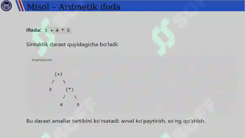Sintaktik daraxtlar va intermediate (oraliq) kodlar 5