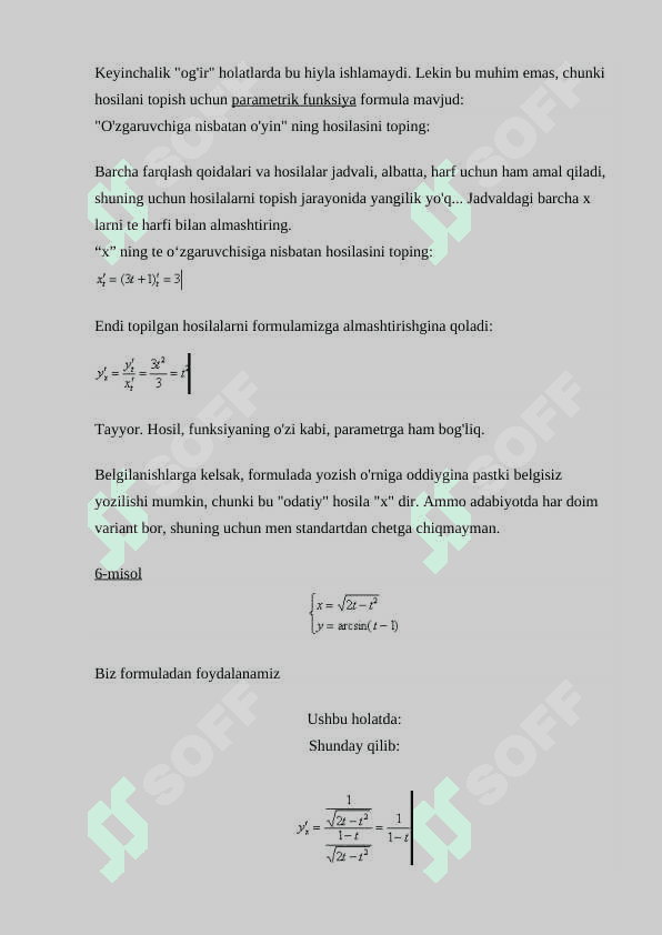 Parametrik ko’rinishda berilgan funksiyalarni tekshirish 3