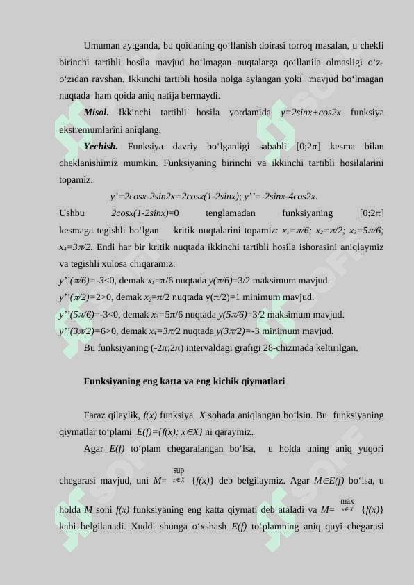 Yuqori tartibli hosilalar yordamida funksiyani ekstremumga tekshirish 3