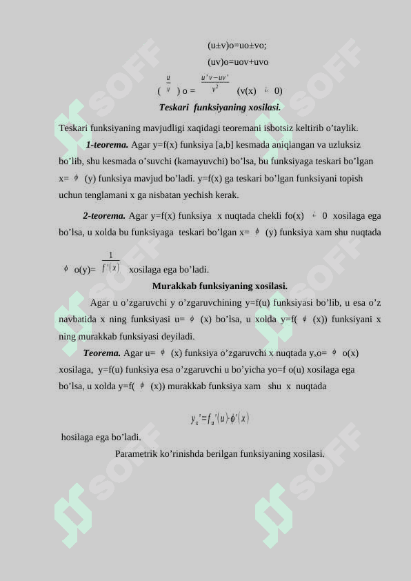 ASOSIY ELEMENTAR FUNKSIYALARNING  N - TARTIBLI HOSILALARI FORMULASINI KELTIRIB CHIQARISH 3