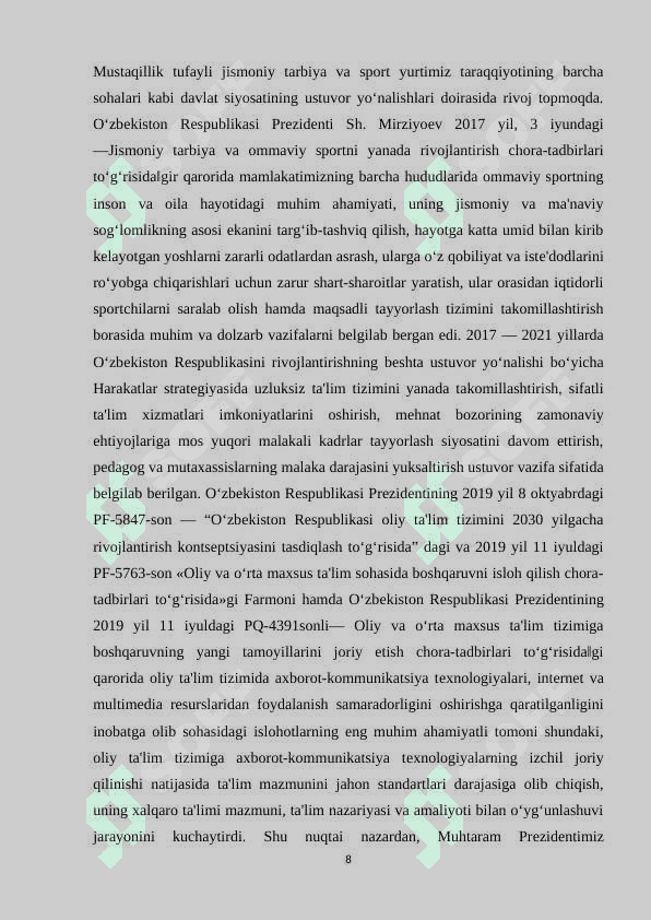 O‘QUV MUASSASALARIDA OMMAVIY SPORT SOG‘LOMLASHTIRISH ISHLARIDA HARAKATLI O‘YINLAR VOSITASI SIFATIDA. 8