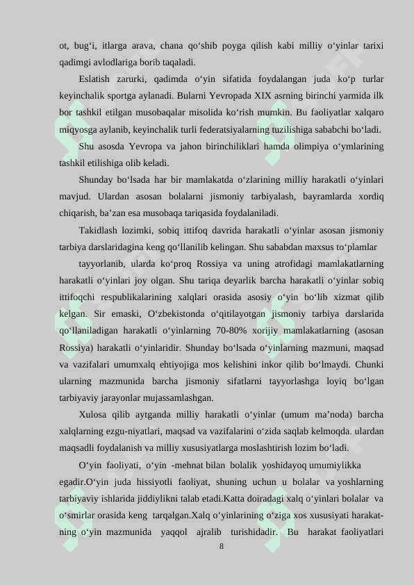 O‘ZBEKISTON RESPUBLIKASIDA XALQ O‘YINLARINING RIVOJLANISHI. 8