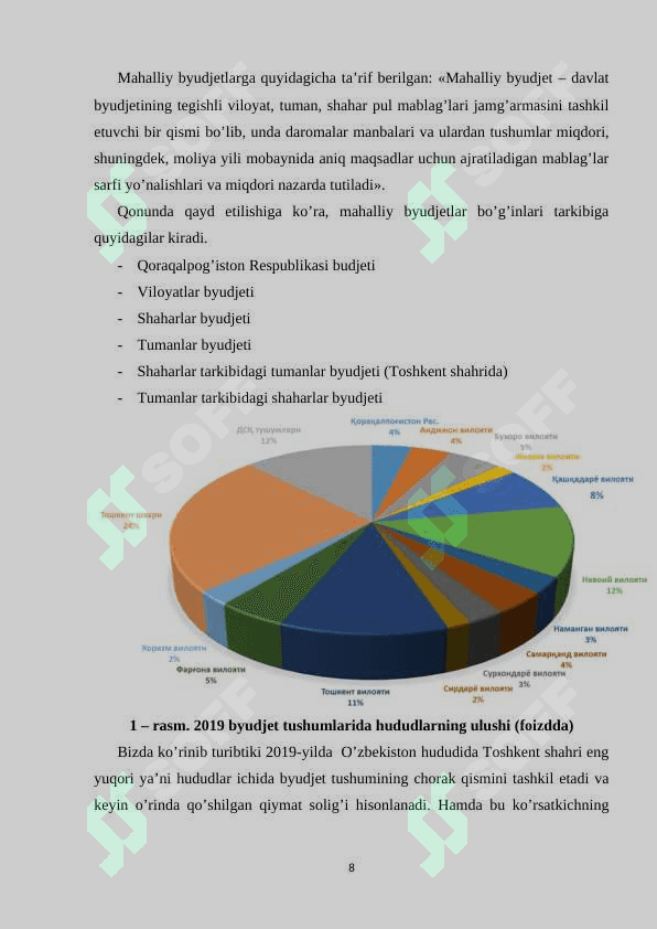 HOZIRGI SHAROITDA O`ZBEKISTON RESPUBLIKASIDA BYUDJET SOLIQ SIYOSATINING AMALDAGI HOLATI 8