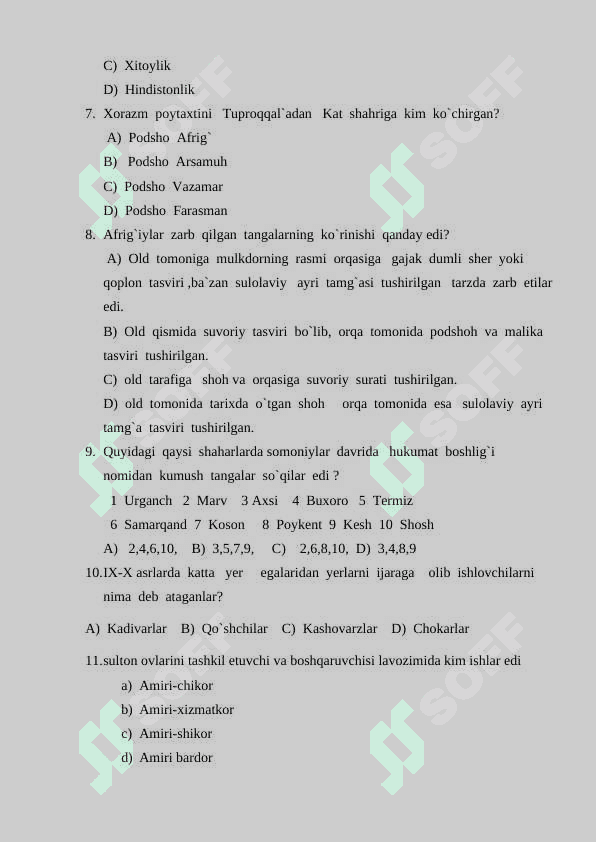 Xorazm davlati boshqaruvi test 2