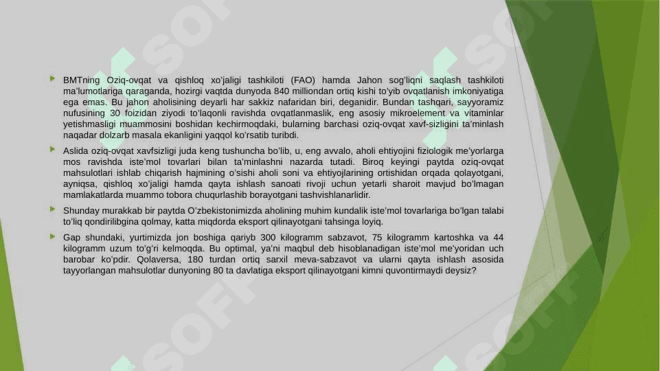 Aholining oziq ovqat havsizligini ta`minlash 2