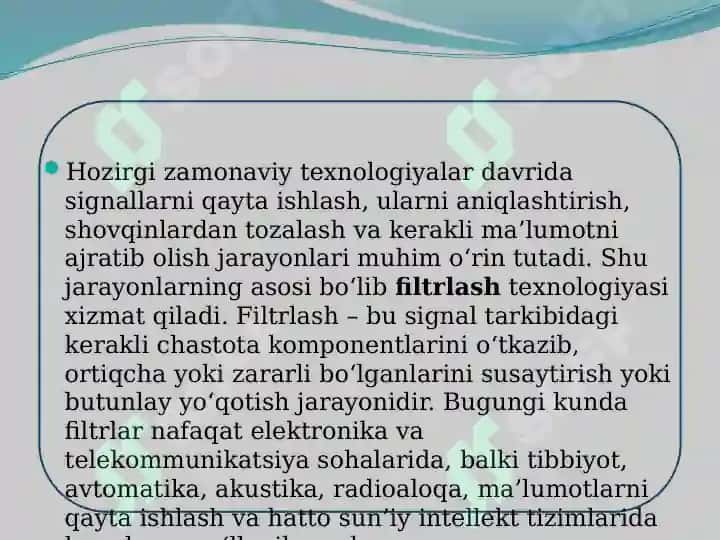 Analogik diskret va raqamli filtirlar 3