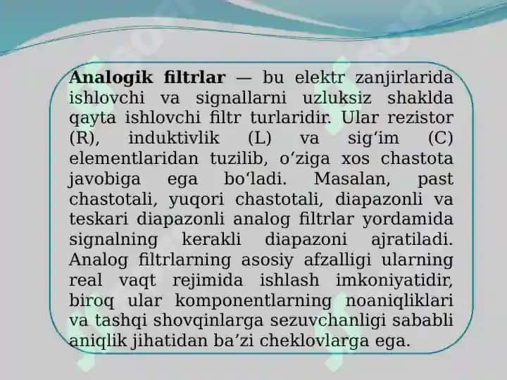 Analogik diskret va raqamli filtirlar 4