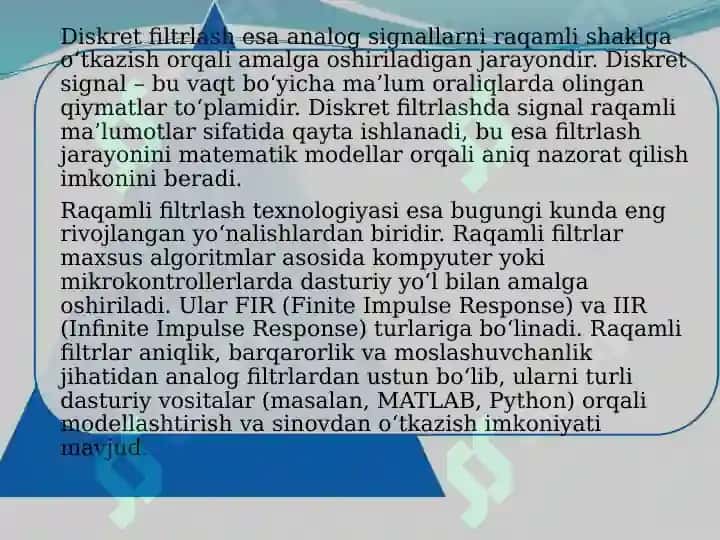 Analogik diskret va raqamli filtirlar 5
