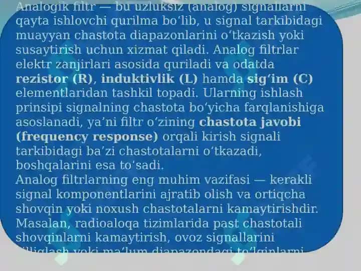 Analogik diskret va raqamli filtirlar 6